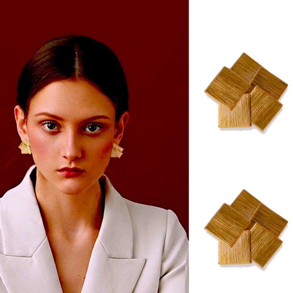 New, gold plated Square Shaped Stud Earrings